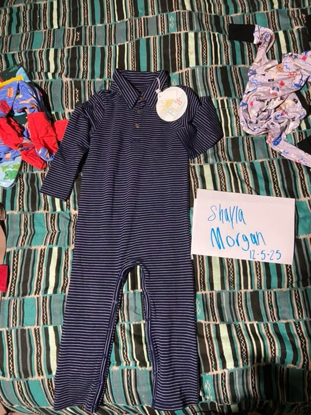 Little Sleepies Navy and White Striped Collared romper
